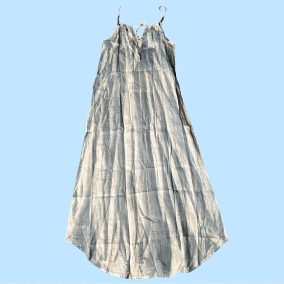 REVOLVE Krisa High-Low Linen Halter Tie Maxi Dress, White/Steel Blue. Small. NWT - Picture 2 of 16